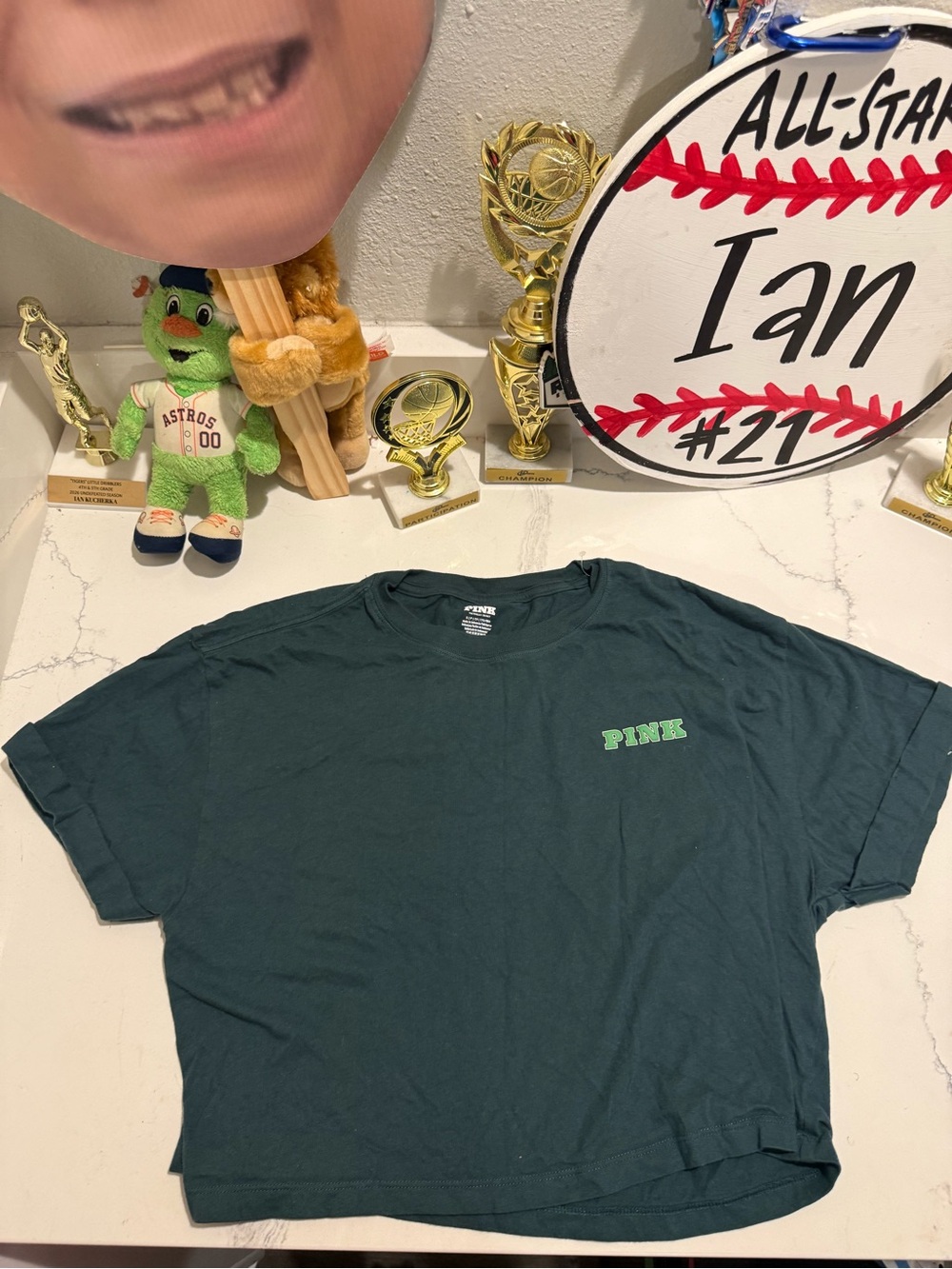 PINK Victoria's Secret Dark Green Logo Tee